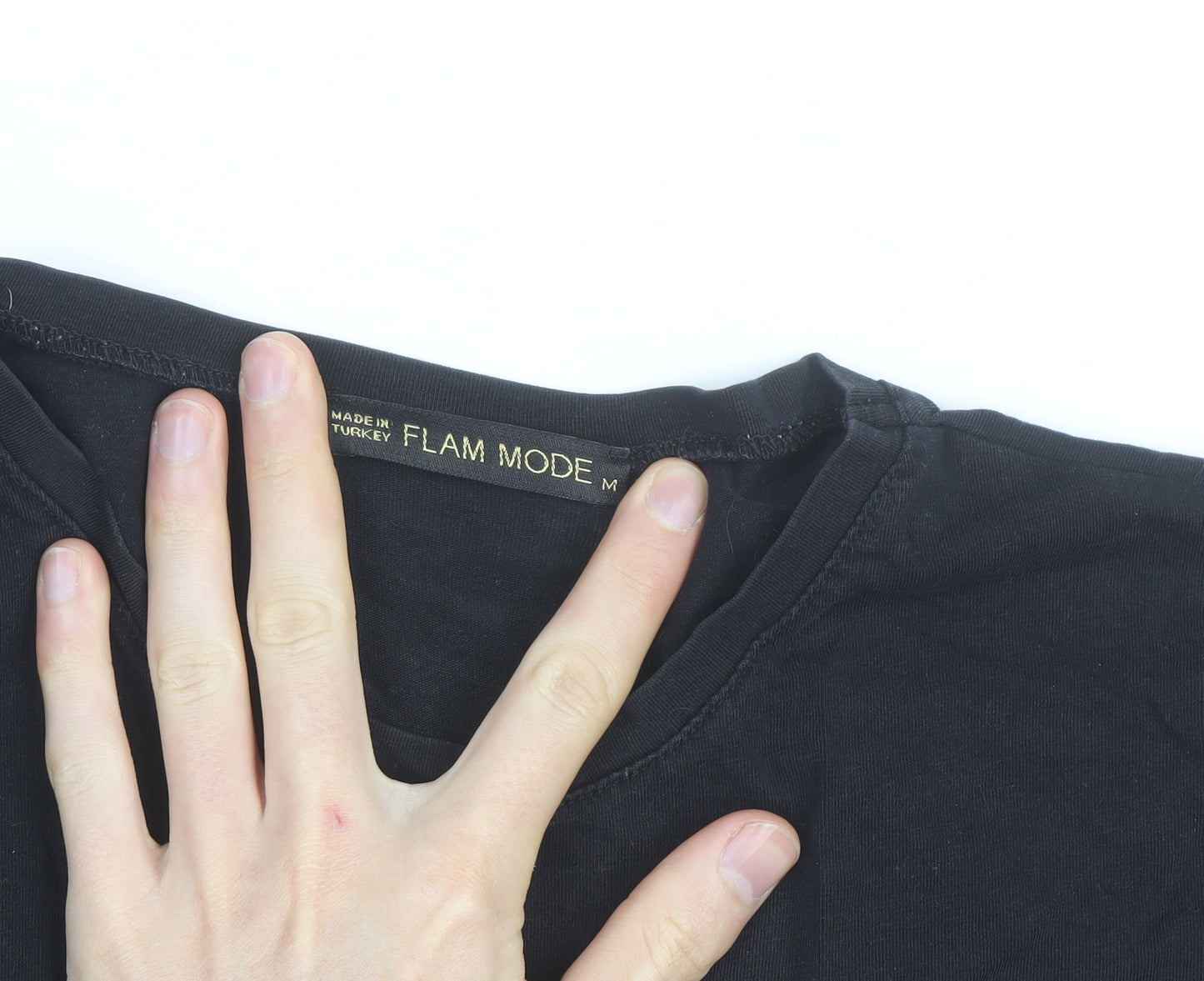 Flam Mode Men's Black Sequin Rock Graphic Cotton T-Shirt Size M