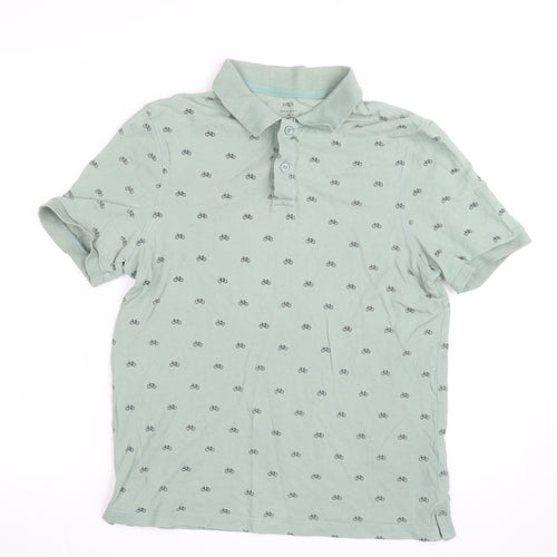 Marks and Spencer Mens Green Bicycle Print Regular Fit Polo Shirt M