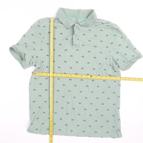 Marks and Spencer Mens Green Bicycle Print Regular Fit Polo Shirt M