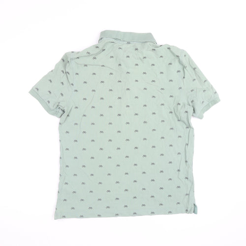 Marks and Spencer Mens Green Bicycle Print Regular Fit Polo Shirt M
