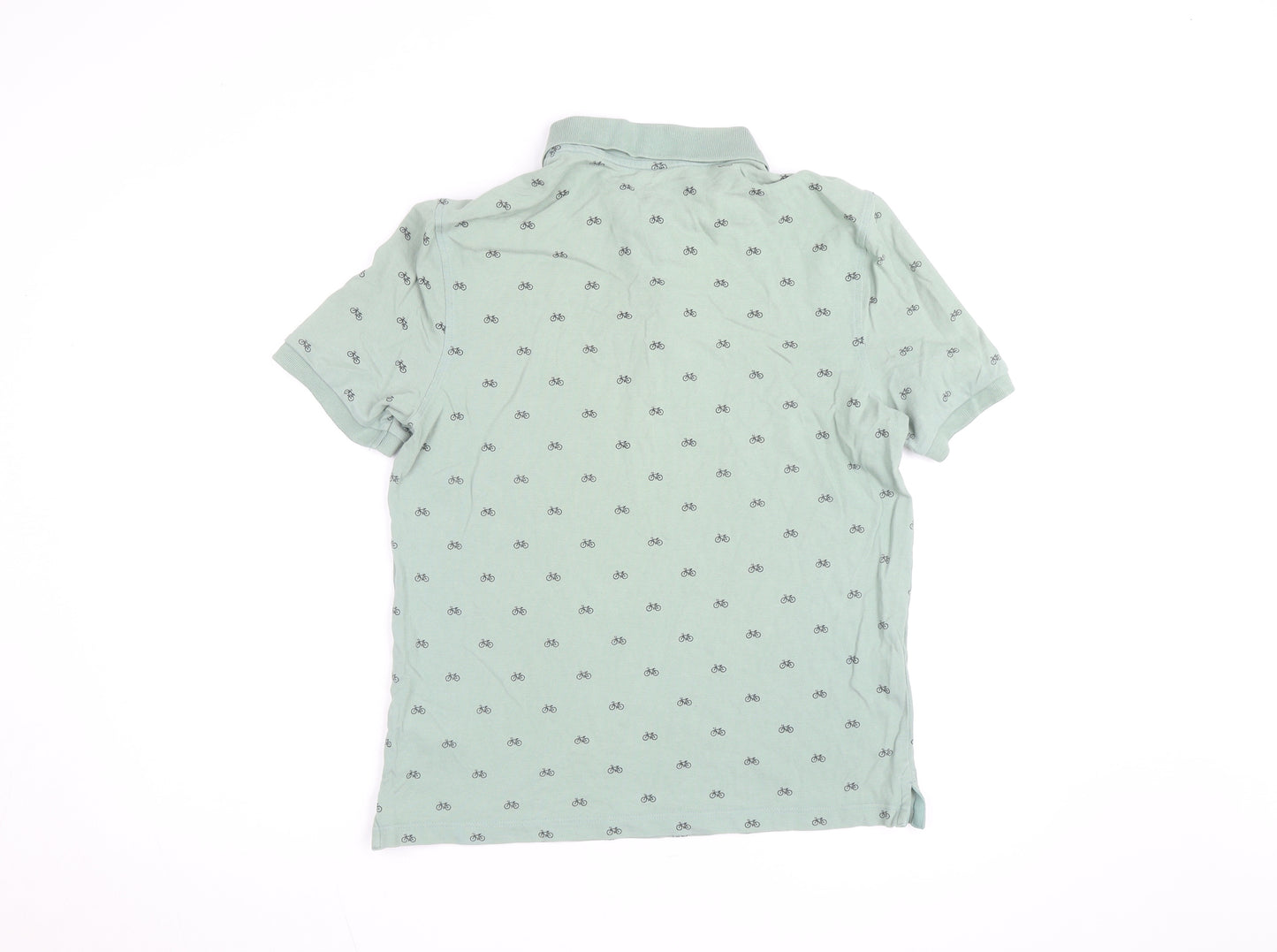 Marks and Spencer Mens Green Bicycle Print Regular Fit Polo Shirt M