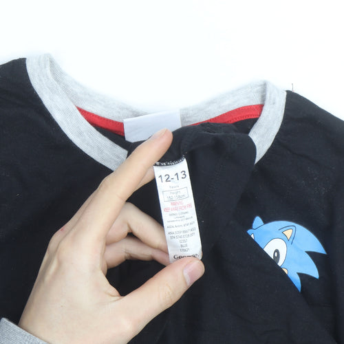 George Boys Black Sonic the Hedgehog Long Sleeve Cotton T-Shirt 12-13 Years