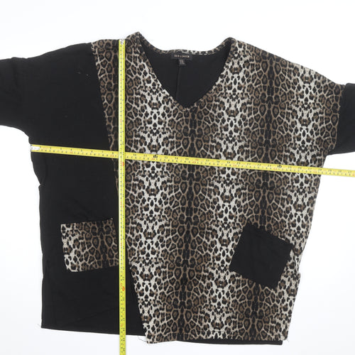 QED London Women's Brown Leopard Print V-Neck Pullover Jumper M/L