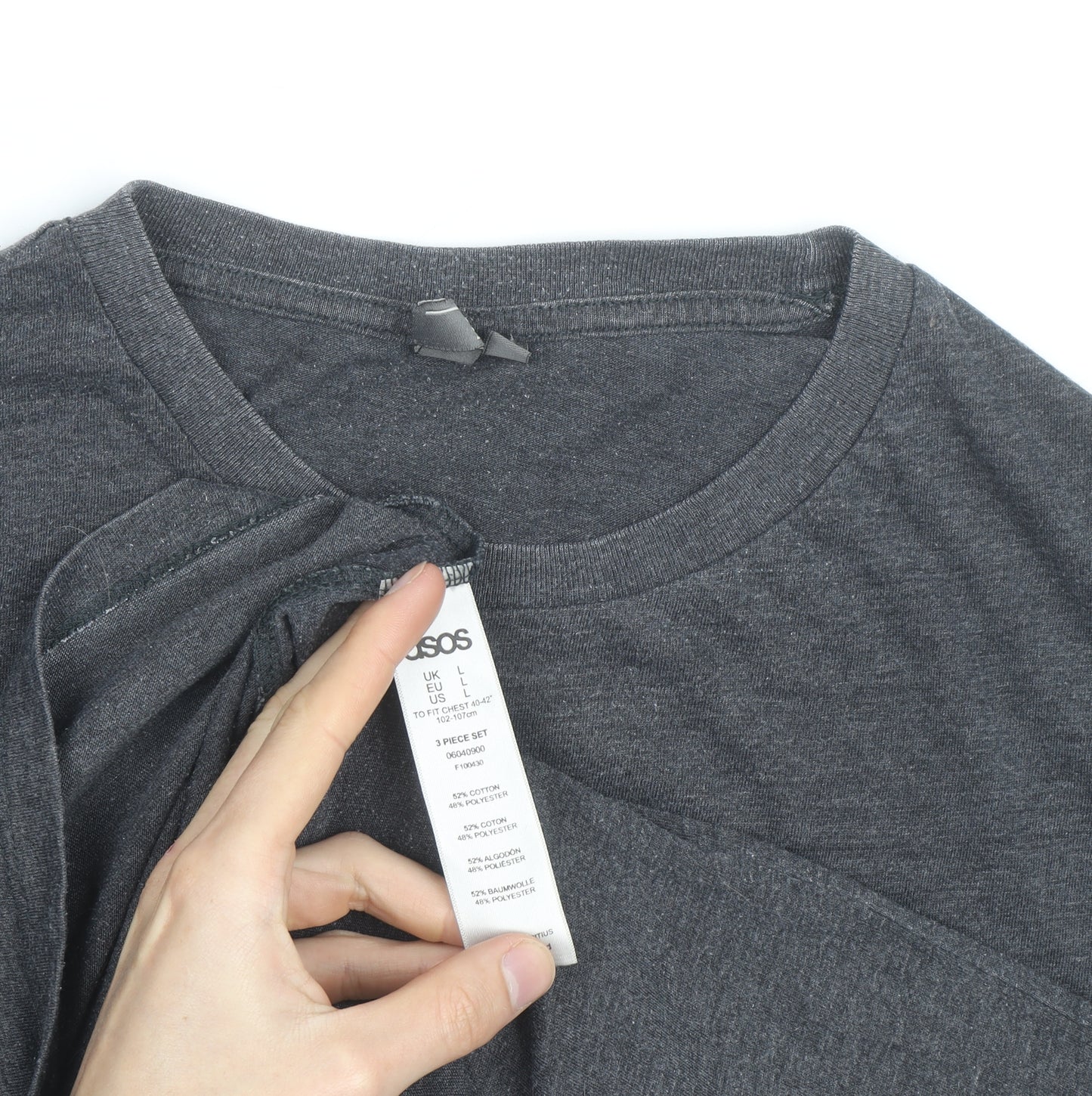 ASOS Men's Grey Crew Neck Cotton Blend Short Sleeve T-Shirt L