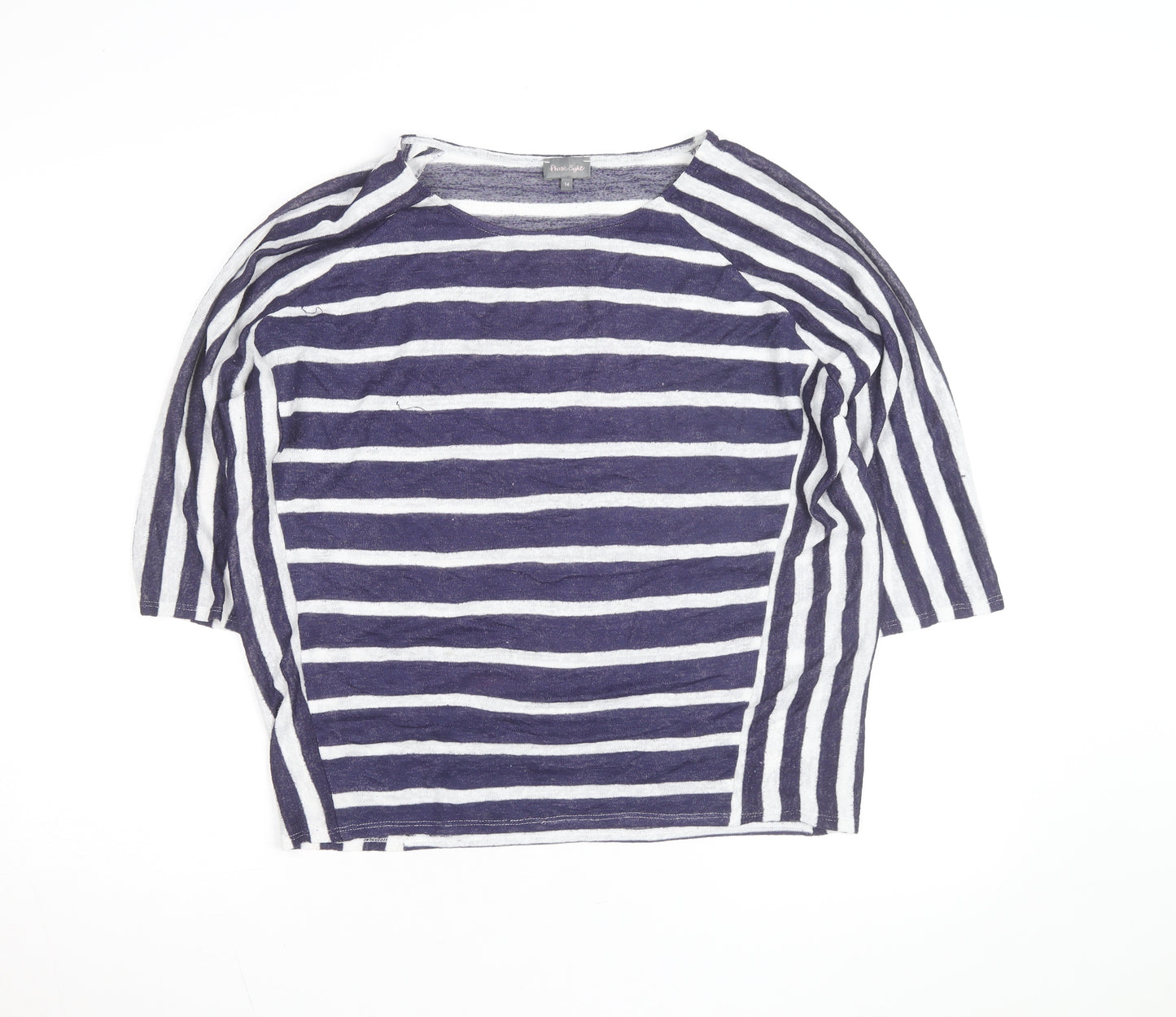 Phase Eight Women's Blue & White Striped 3/4 Sleeve Knit Top Size 14