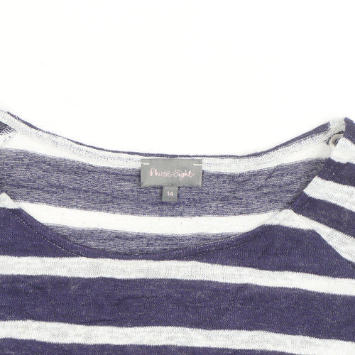 Phase Eight Women's Blue & White Striped 3/4 Sleeve Knit Top Size 14
