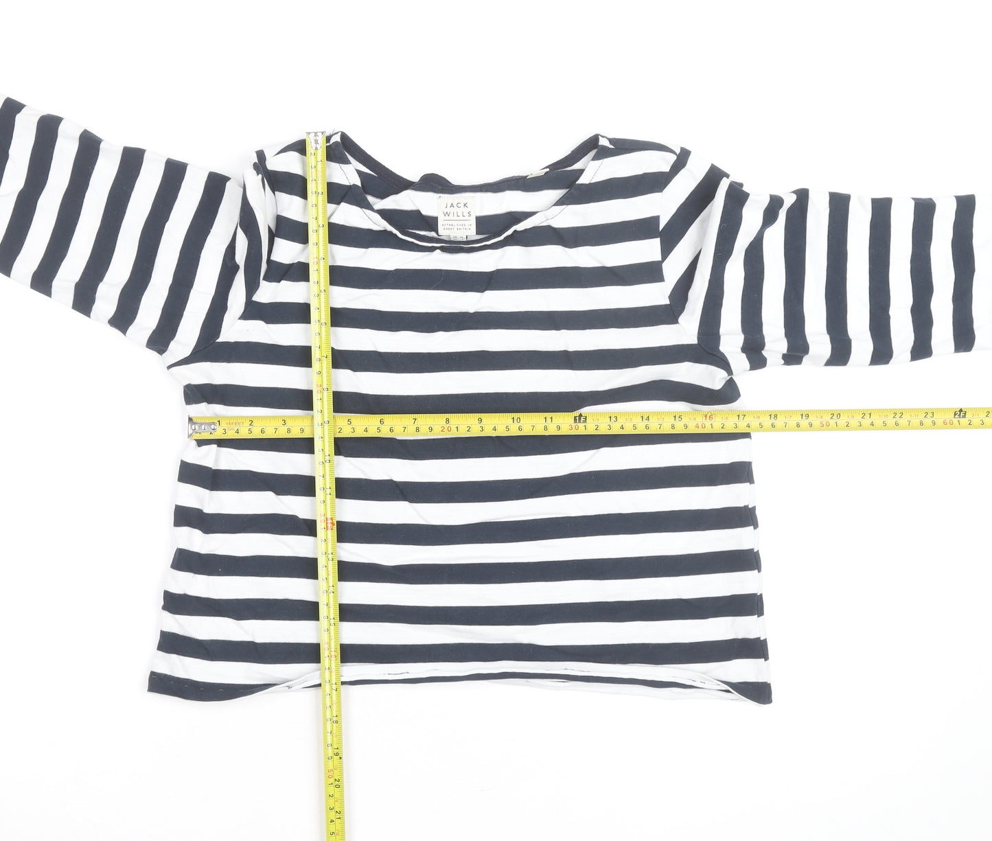 Jack Wills Women’s Blue Striped 3/4 Sleeve Cotton T-Shirt UK 10