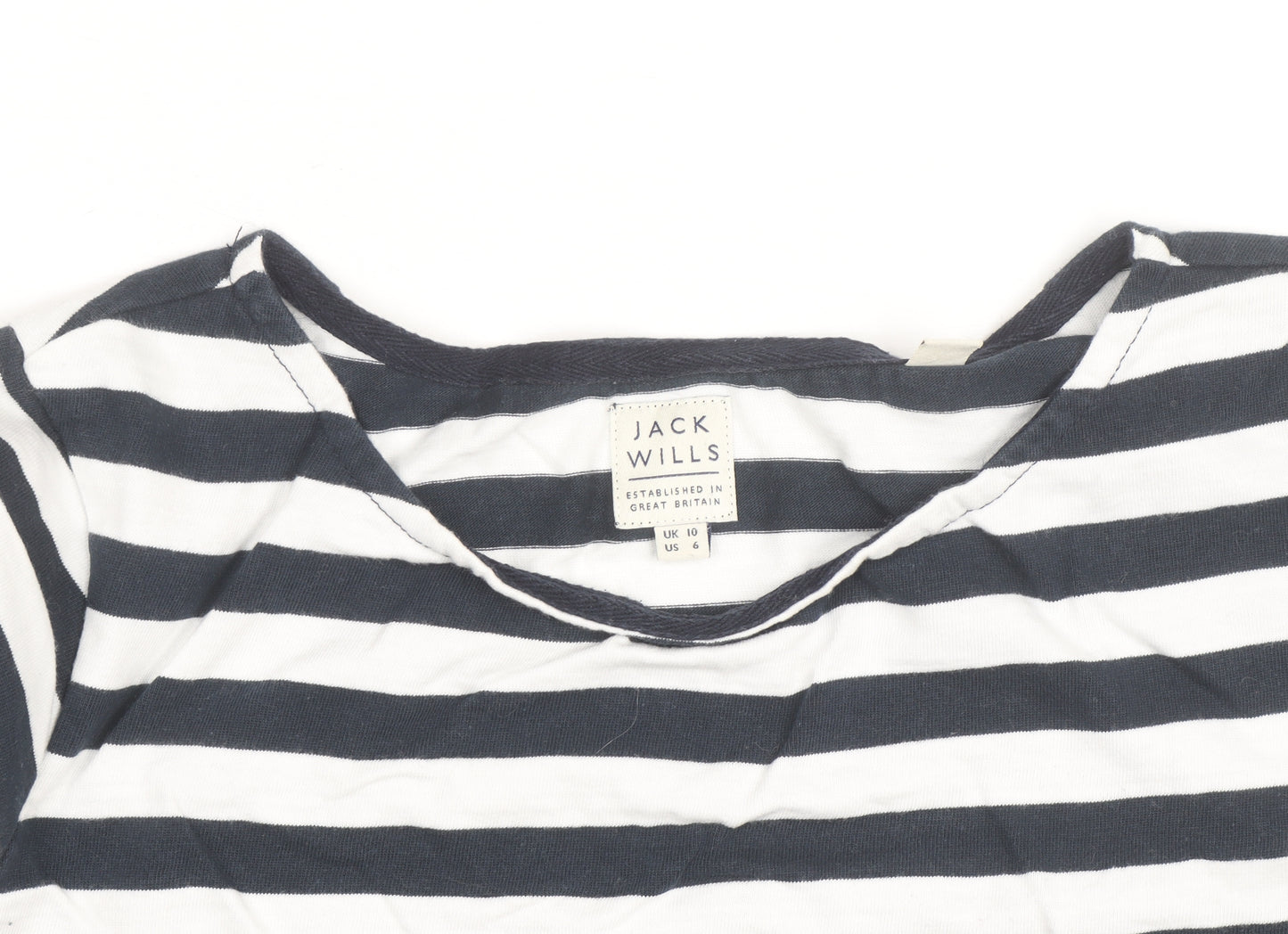 Jack Wills Women’s Blue Striped 3/4 Sleeve Cotton T-Shirt UK 10