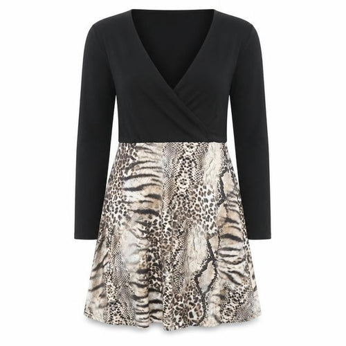 Lipsy Women Black Animal Print Fit & Flare Dress UK 12