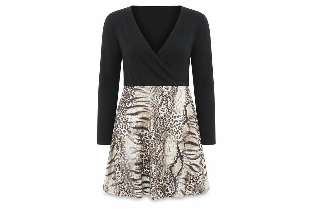 Lipsy Women Black Animal Print Fit & Flare Dress UK 12
