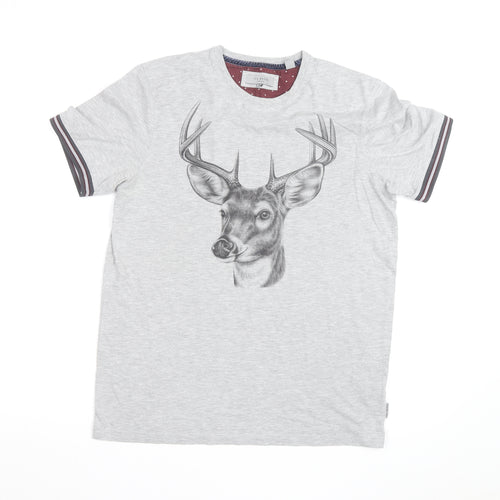 Ted Baker Men's Grey Deer Print Crew Neck T-Shirt Size M