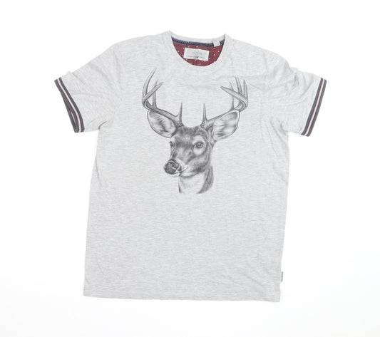 Ted Baker Men's Grey Deer Print Crew Neck T-Shirt Size M
