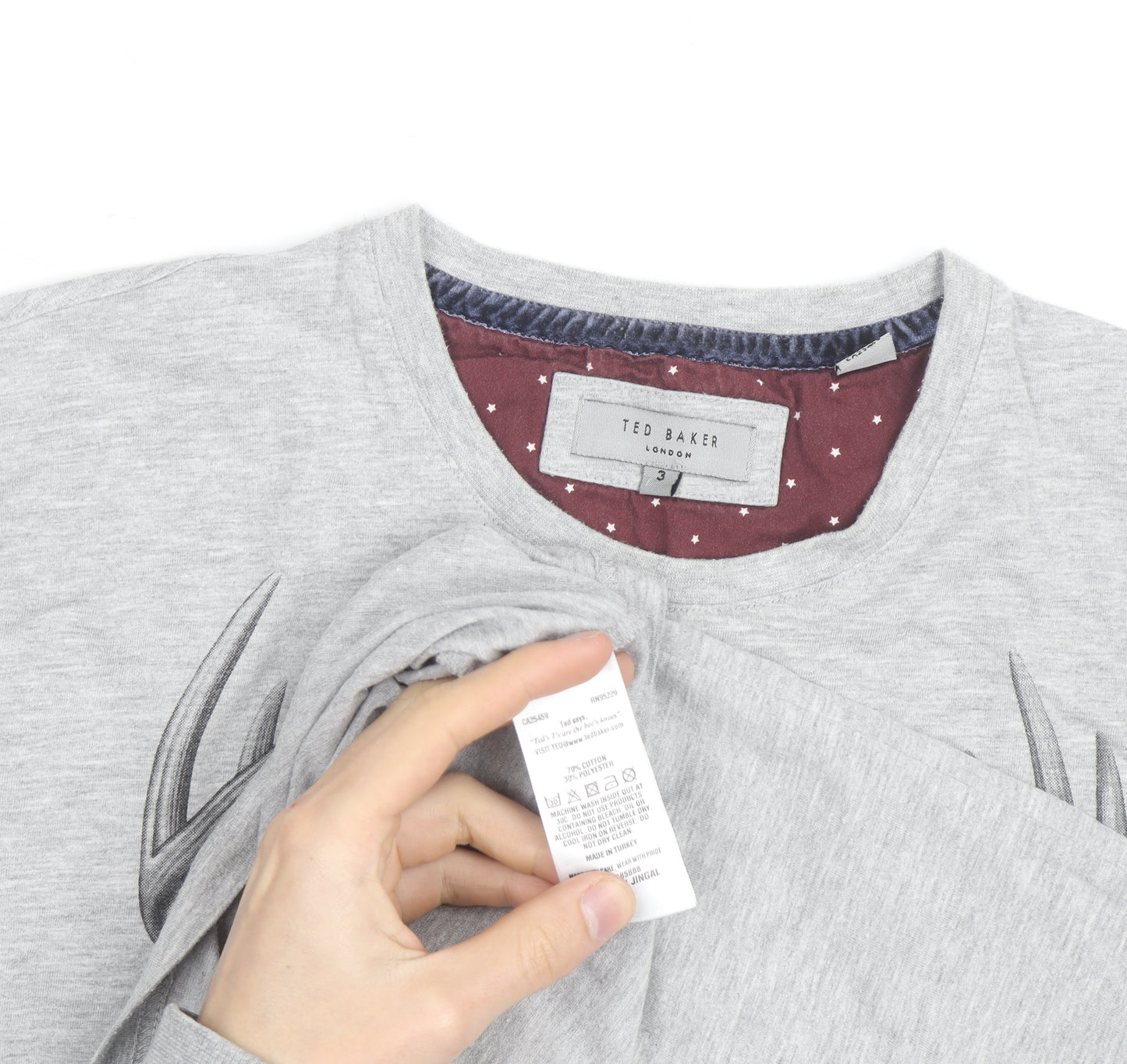 Ted Baker Men's Grey Deer Print Crew Neck T-Shirt Size M