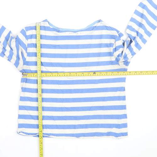 Seasalt Women Blue White Striped 3/4 Sleeve Cotton Nautical Top Size 12