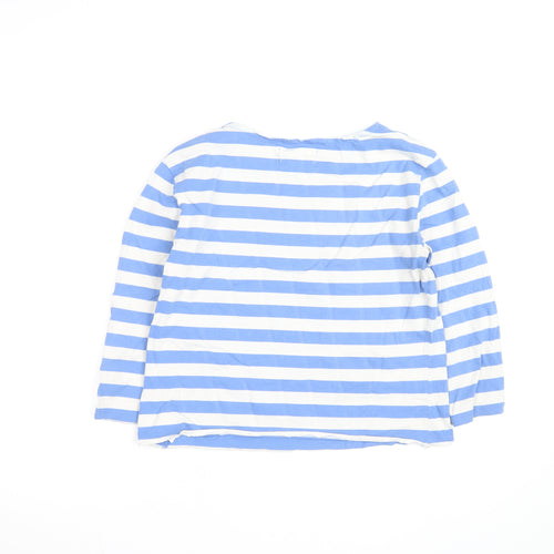 Seasalt Women Blue White Striped 3/4 Sleeve Cotton Nautical Top Size 12