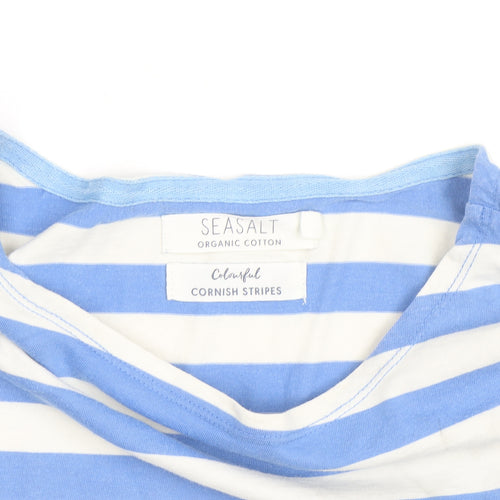Seasalt Women Blue White Striped 3/4 Sleeve Cotton Nautical Top Size 12