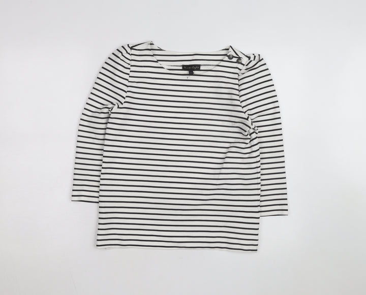 Phase Eight Women’s White Striped Stretch Jersey Top UK 8