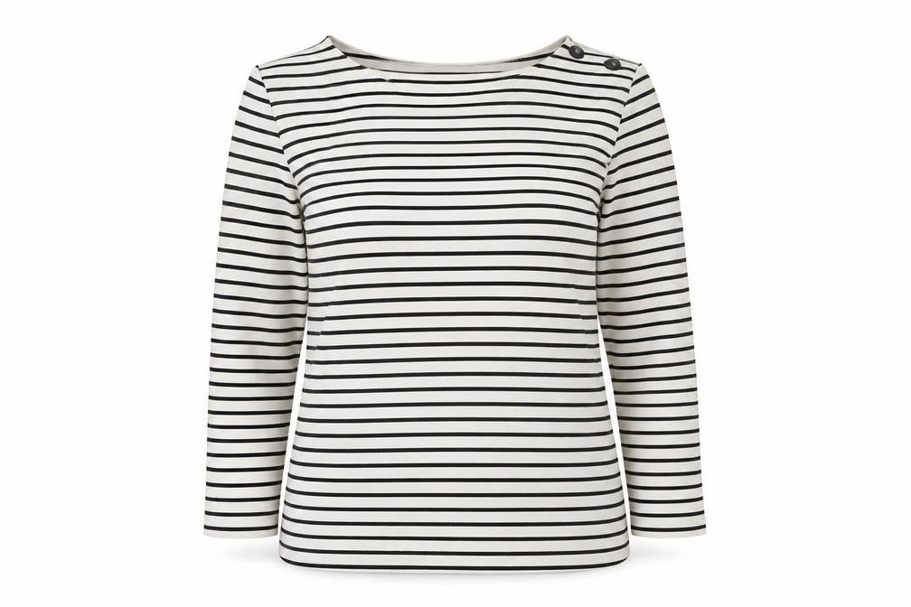 Front view of Phase Eight Women’s White Striped Stretch Jersey Top UK 8