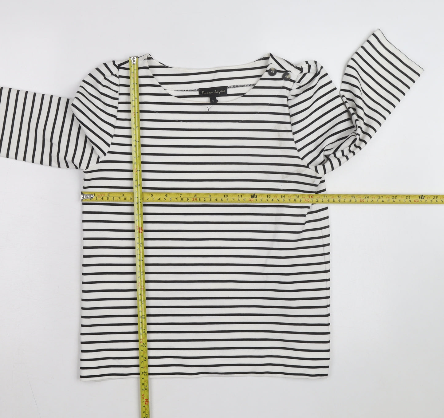 Phase Eight Women’s White Striped Stretch Jersey Top UK 8