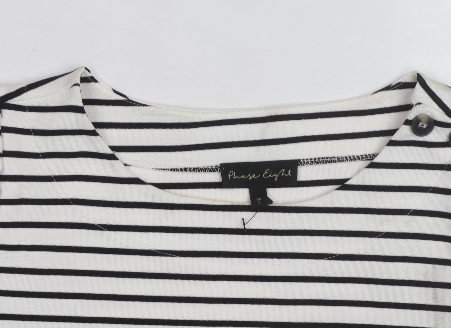 Phase Eight Women’s White Striped Stretch Jersey Top UK 8