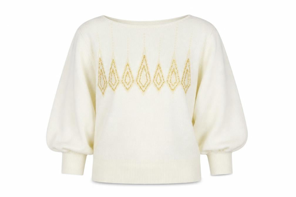 Front view of Vivanti Women Ivory Beaded jumper, size 8, Relaxed 3/4 Sleeve