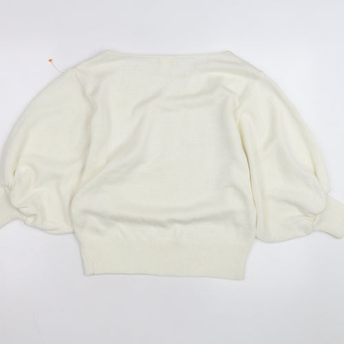 Vivanti Women Ivory Beaded Pullover Jumper Size 8 Relaxed 3/4 Sleeve