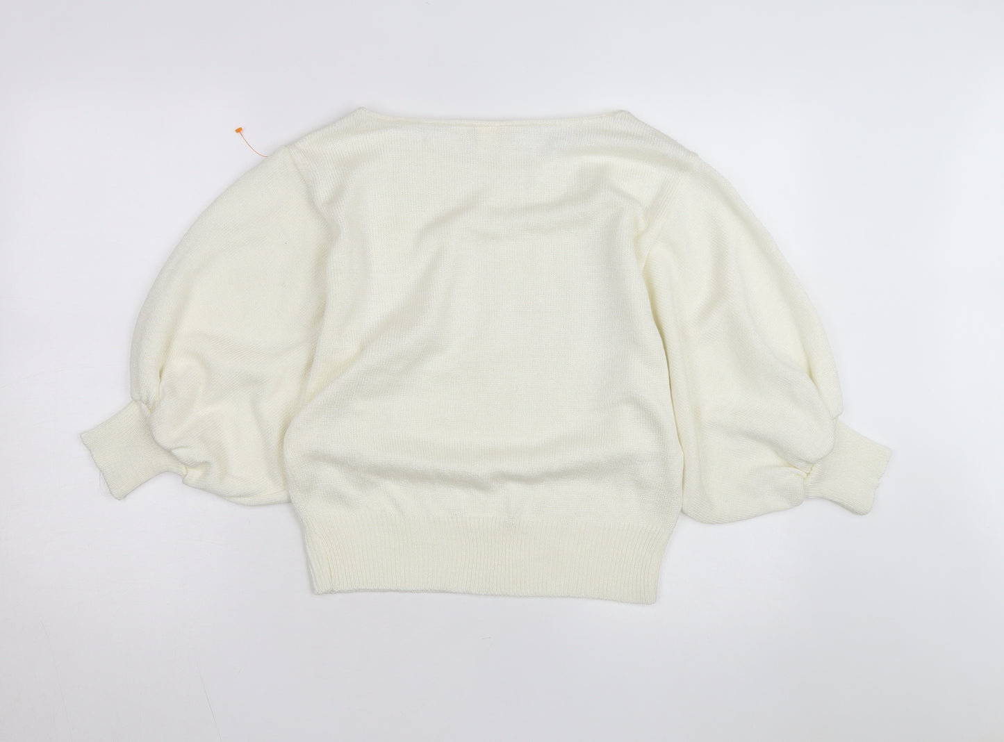 Vivanti Women Ivory Beaded Pullover Jumper Size 8 Relaxed 3/4 Sleeve