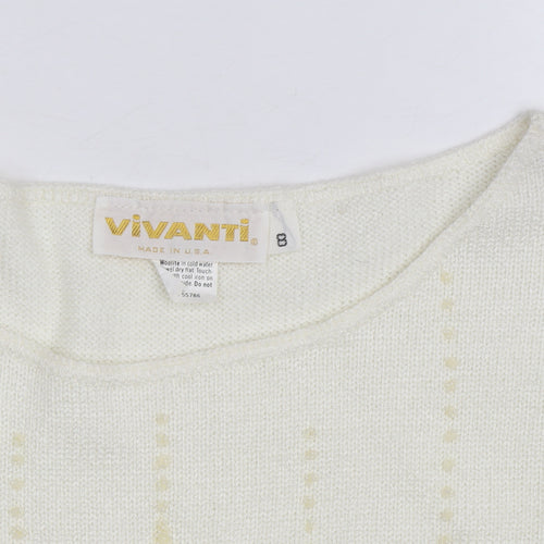 Vivanti Women Ivory Beaded Pullover Jumper Size 8 Relaxed 3/4 Sleeve