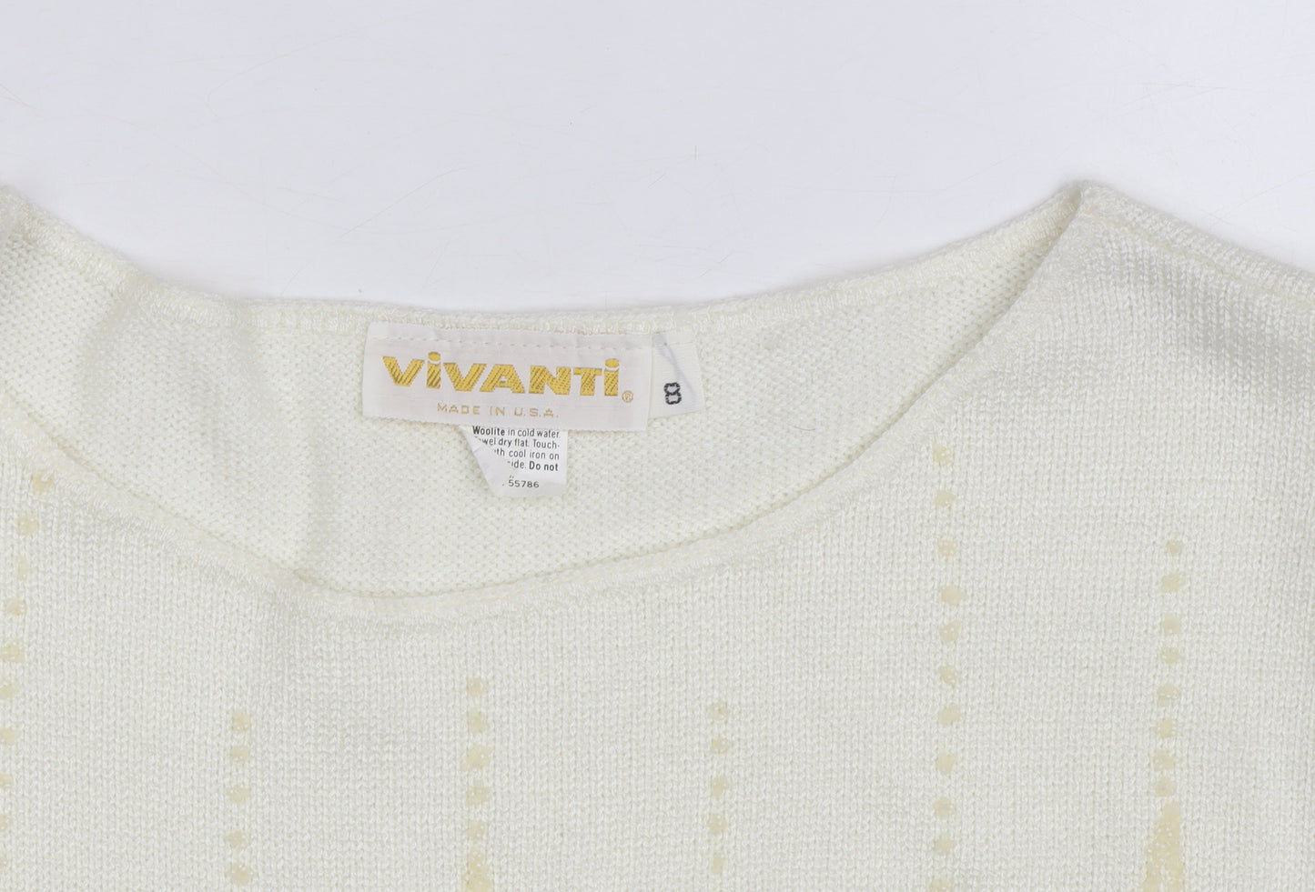 Vivanti Women Ivory Beaded Pullover Jumper Size 8 Relaxed 3/4 Sleeve