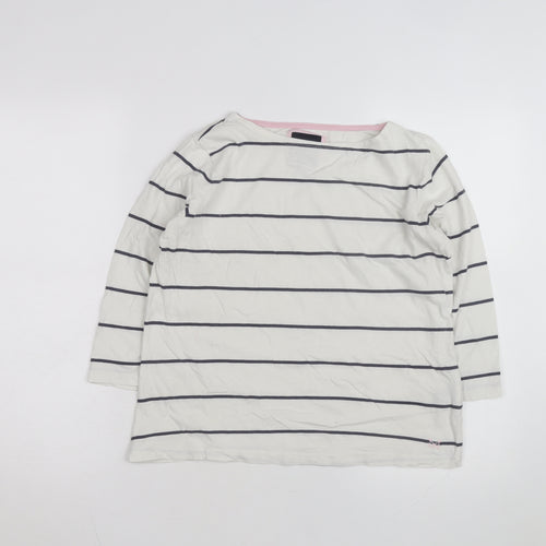 Crew Clothing Women’s White Striped Boat Neck Long Sleeve Cotton Top Size 10