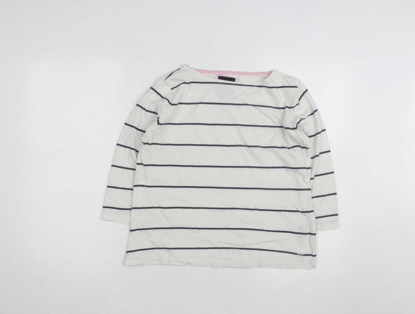 Crew Clothing Women’s White Striped Boat Neck Long Sleeve Cotton Top Size 10