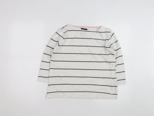 Crew Clothing Women’s White Striped Boat Neck Long Sleeve Cotton Top Size 10