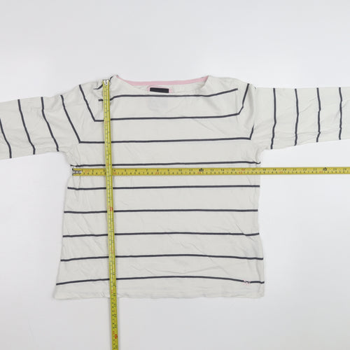 Crew Clothing Women’s White Striped Boat Neck Long Sleeve Cotton Top Size 10