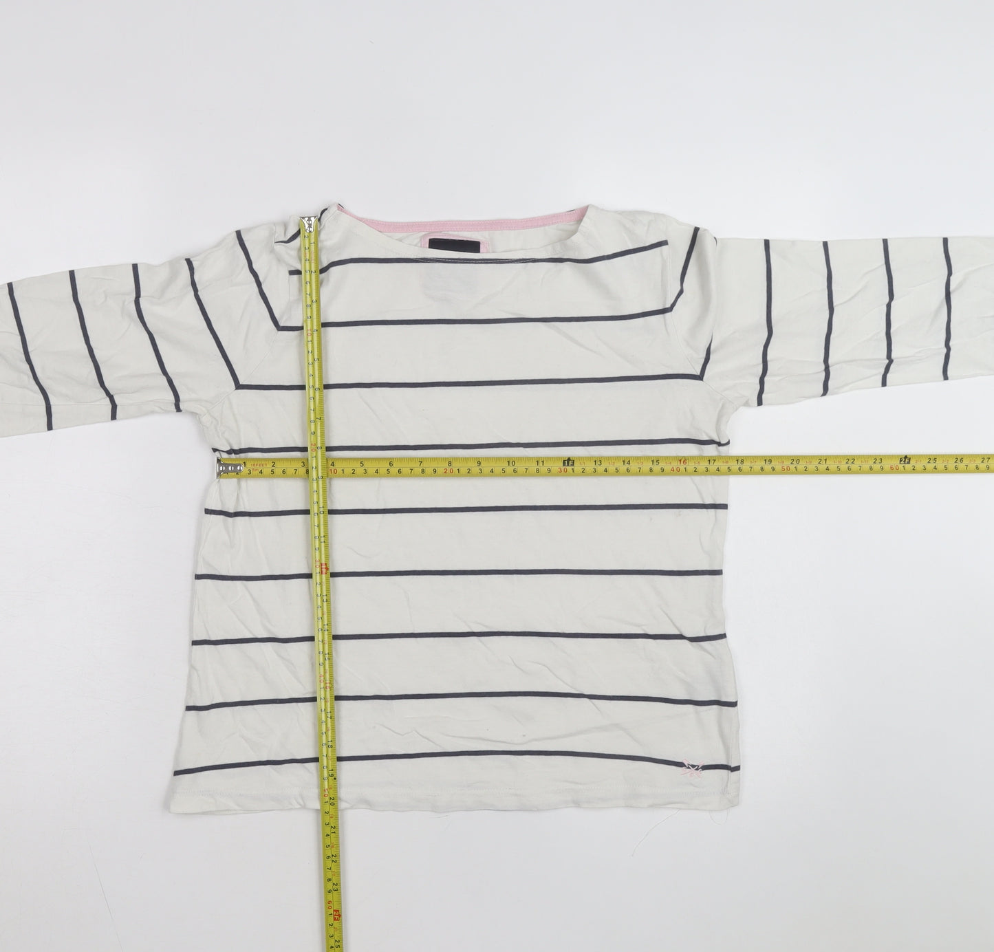 Crew Clothing Women’s White Striped Boat Neck Long Sleeve Cotton Top Size 10