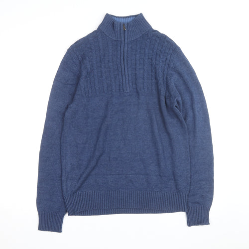 IZOD Men's Blue Cotton Cable-Knit 1/2 Zip Jumper Size M