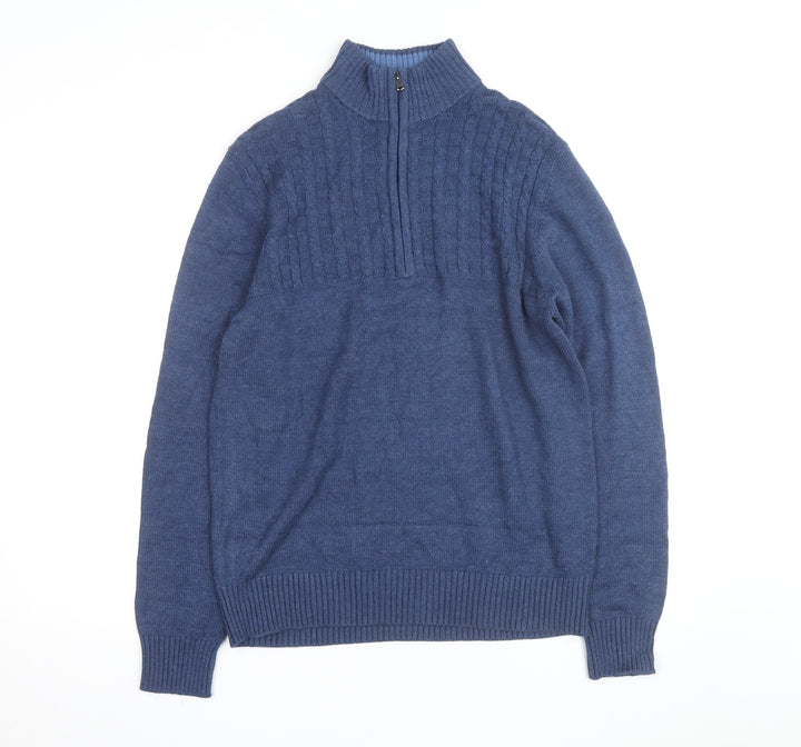 IZOD Men's Blue Cotton Cable-Knit 1/2 Zip Jumper Size M