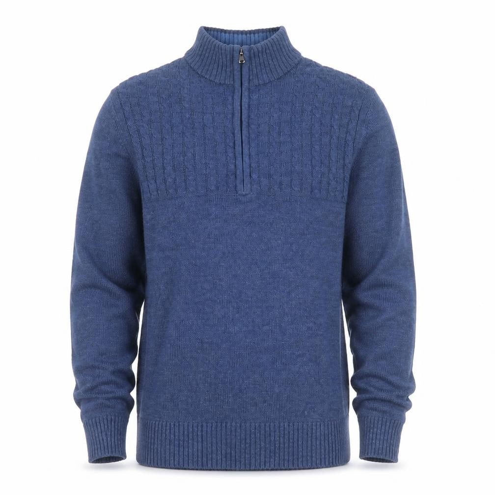 Front view of IZOD Men's Blue Cotton Cable-Knit 1/2 Zip Jumper, size M