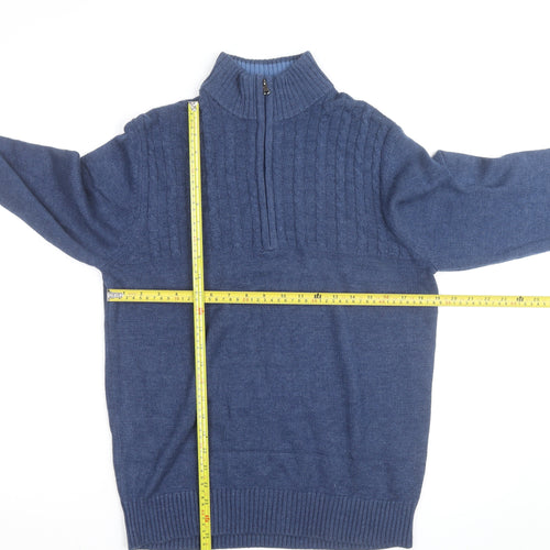 IZOD Men's Blue Cotton Cable-Knit 1/2 Zip Jumper Size M