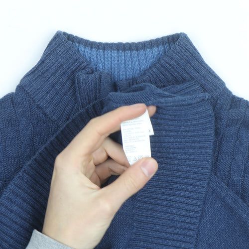 IZOD Men's Blue Cotton Cable-Knit 1/2 Zip Jumper Size M