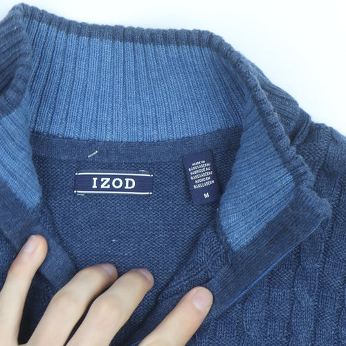 IZOD Men's Blue Cotton Cable-Knit 1/2 Zip Jumper Size M