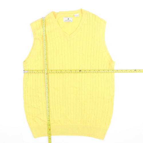 Southern Pines Men's Yellow Cotton Cable-Knit V-Neck Vest L