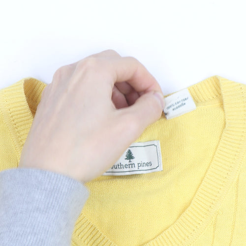 Southern Pines Men's Yellow Cotton Cable-Knit V-Neck Vest L
