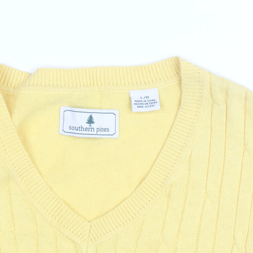 Southern Pines Men's Yellow Cotton Cable-Knit V-Neck Vest L