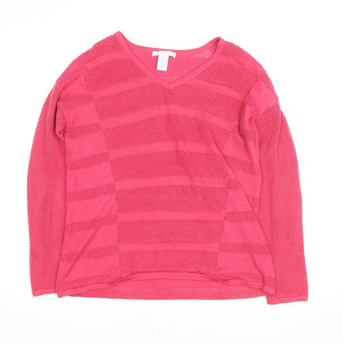 Design History Women's Pink V-Neck Open-Knit Jumper Size L