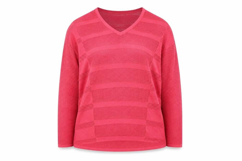 Front view of Design History Women's Pink V-Neck Open-Knit Jumper, size L