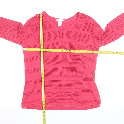 Design History Women's Pink V-Neck Open-Knit Jumper Size L
