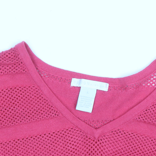 Design History Women's Pink V-Neck Open-Knit Jumper Size L