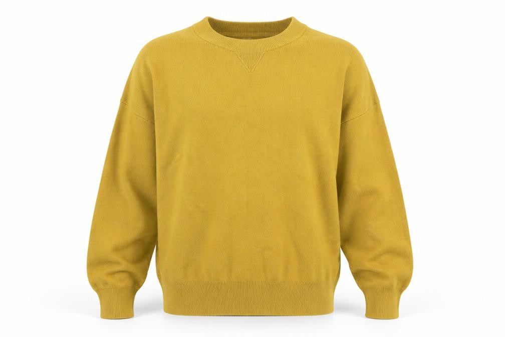 Front view of Kin by John Lewis Men's Yellow Wool Crew Neck Jumper, size L