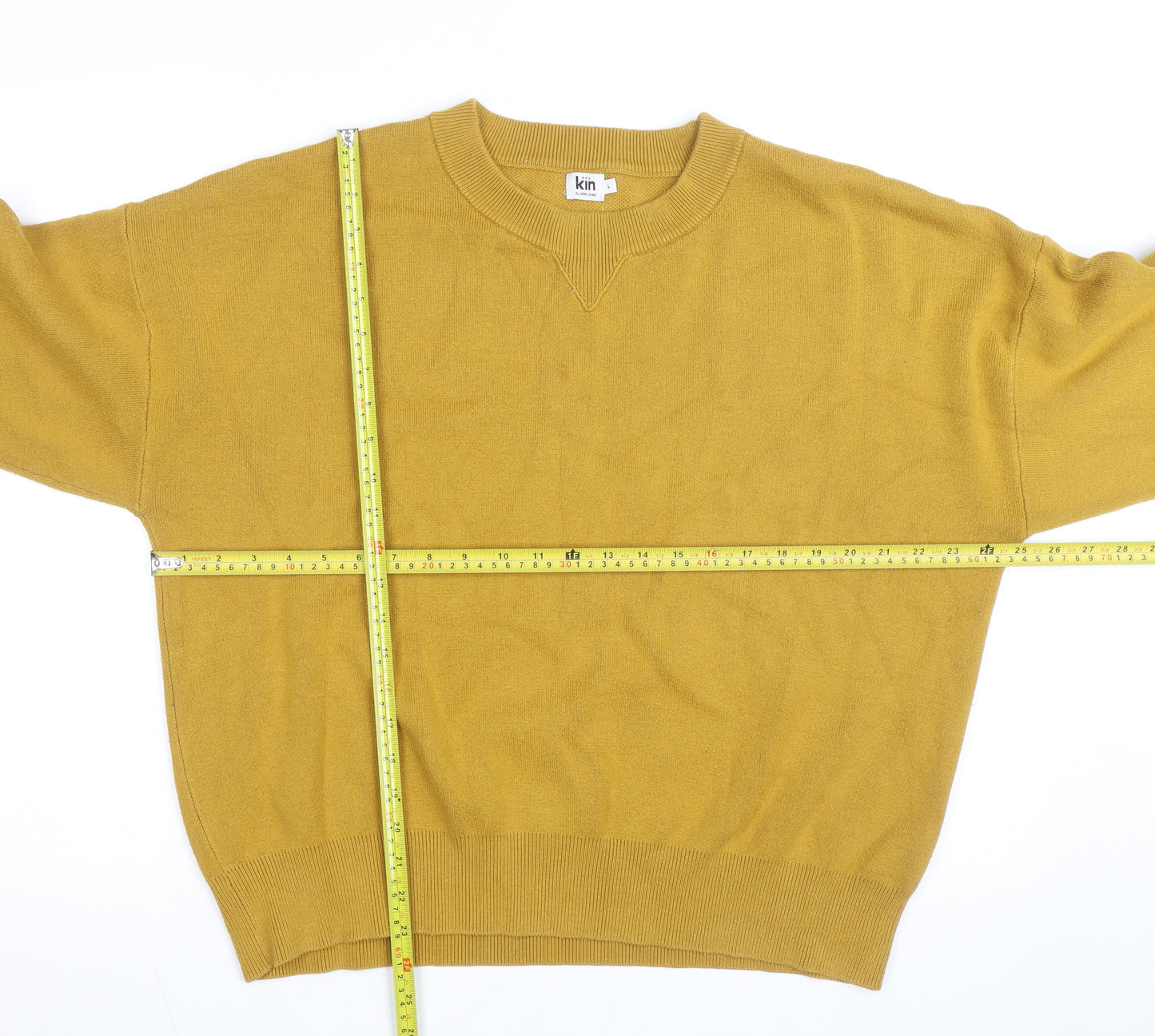 Kin by John Lewis Men's Yellow Wool Crew Neck Jumper Size L