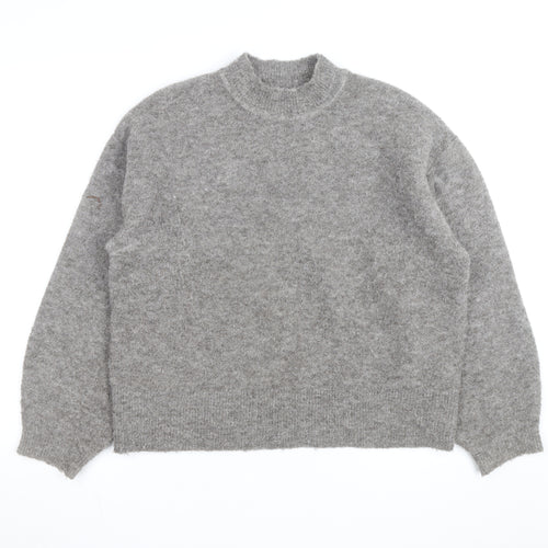 Marks and Spencer Women's Grey Mock Neck Wool-Blend Pullover Jumper M